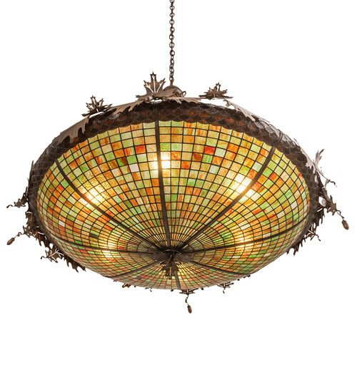 Meyda Lighting Greenbriar Oak 46" 6-Light Antique Copper Inverted Pendant Light With Multi-Colored Shade Glass
