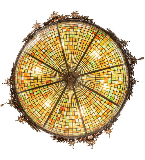 Meyda Lighting Greenbriar Oak 46" 6-Light Antique Copper Inverted Pendant Light With Multi-Colored Shade Glass