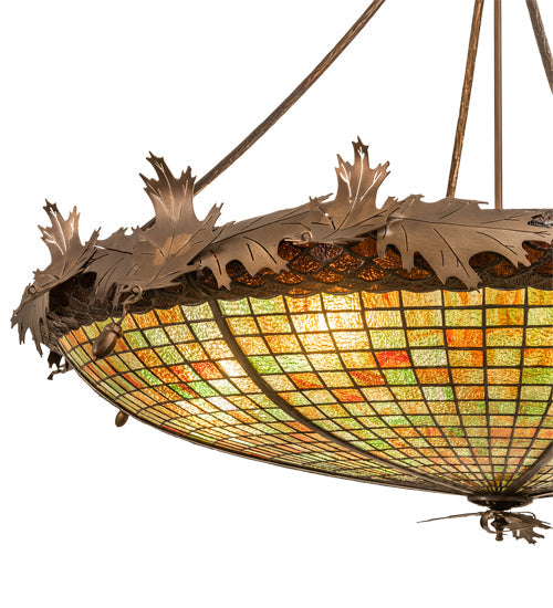 Meyda Lighting Greenbriar Oak 46" 6-Light Antique Copper Inverted Pendant Light With Multi-Colored Shade Glass