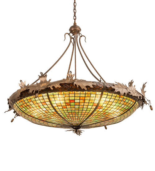 Meyda Lighting Greenbriar Oak 46" 6-Light Antique Copper Inverted Pendant Light With Multi-Colored Shade Glass
