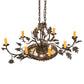 Meyda Lighting Greenbriar Oak 48" 11-Light Old Copper Pot Chandelier With Beige & Brown Stained Shade Glass