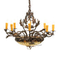 Meyda Lighting Greenbriar Oak 48" 11-Light Old Copper Pot Chandelier With Beige & Brown Stained Shade Glass