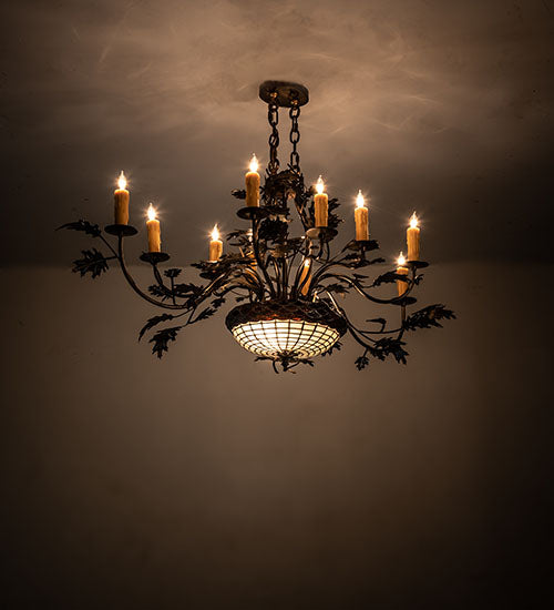 Meyda Lighting Greenbriar Oak 48" 12-Light Antique Copper Chandelier With Ivory Faux Candlelight