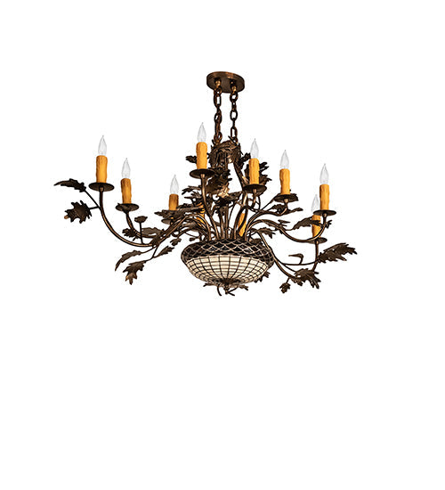 Meyda Lighting Greenbriar Oak 48" 12-Light Antique Copper Chandelier With Ivory Faux Candlelight