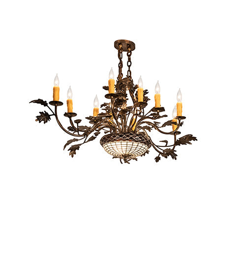 Meyda Lighting Greenbriar Oak 48" 12-Light Antique Copper Chandelier With Ivory Faux Candlelight