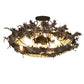 Meyda Lighting Greenbriar Oak 48" 16-Light Antique Copper Semi-flush Mount Light With Beige & Brown Stained Shade Glass