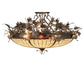 Meyda Lighting Greenbriar Oak 48" 16-Light Antique Copper Semi-flush Mount Light With Beige & Brown Stained Shade Glass