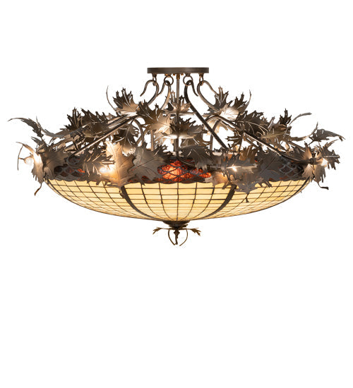 Meyda Lighting Greenbriar Oak 48" 16-Light Antique Copper Semi-flush Mount Light With Beige & Brown Stained Shade Glass