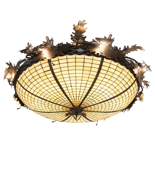 Meyda Lighting Greenbriar Oak 48" 16-Light Antique Copper Semi-flush Mount Light With Beige & Brown Stained Shade Glass