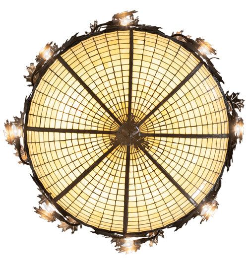 Meyda Lighting Greenbriar Oak 48" 16-Light Antique Copper Semi-flush Mount Light With Beige & Brown Stained Shade Glass