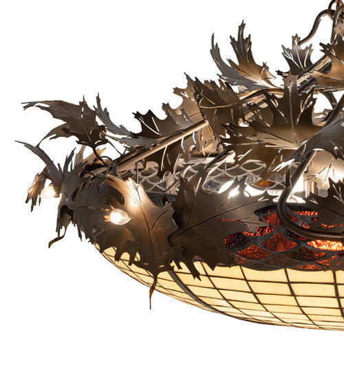 Meyda Lighting Greenbriar Oak 48" 16-Light Antique Copper Semi-flush Mount Light With Beige & Brown Stained Shade Glass