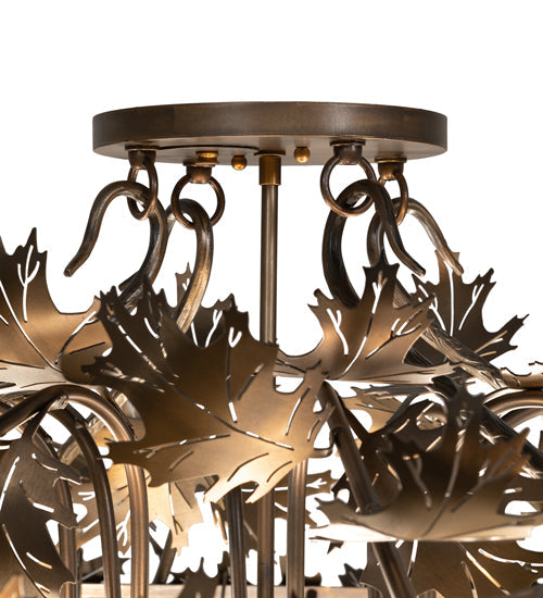 Meyda Lighting Greenbriar Oak 48" 16-Light Antique Copper Semi-flush Mount Light With Beige & Brown Stained Shade Glass