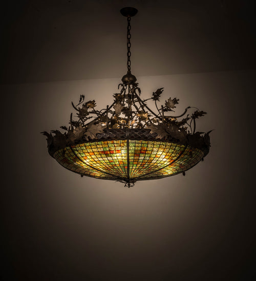 Meyda Lighting Greenbriar Oak 48" 6-Light Antique Copper Inverted Pendant Light With Multi-Colored Shade Glass