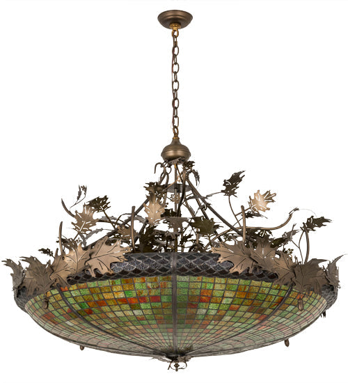 Meyda Lighting Greenbriar Oak 48" 6-Light Antique Copper Inverted Pendant Light With Multi-Colored Shade Glass