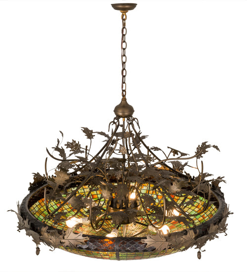 Meyda Lighting Greenbriar Oak 48" 6-Light Antique Copper Inverted Pendant Light With Multi-Colored Shade Glass
