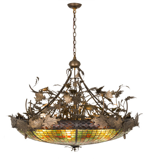 Meyda Lighting Greenbriar Oak 48" 6-Light Antique Copper Inverted Pendant Light With Multi-Colored Shade Glass