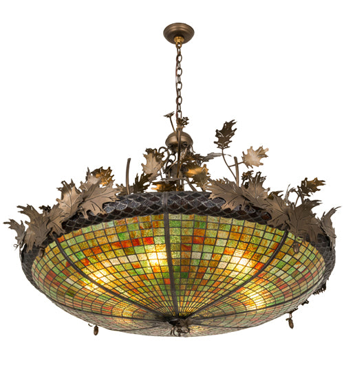 Meyda Lighting Greenbriar Oak 48" 6-Light Antique Copper Inverted Pendant Light With Multi-Colored Shade Glass