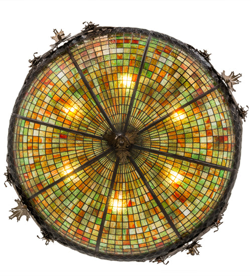 Meyda Lighting Greenbriar Oak 48" 6-Light Antique Copper Inverted Pendant Light With Multi-Colored Shade Glass