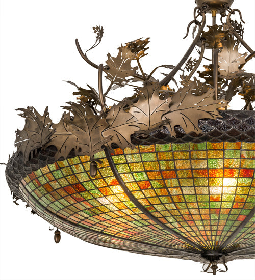Meyda Lighting Greenbriar Oak 48" 6-Light Antique Copper Inverted Pendant Light With Multi-Colored Shade Glass