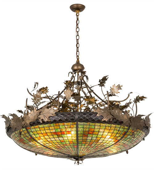 Meyda Lighting Greenbriar Oak 48" 6-Light Antique Copper Inverted Pendant Light With Multi-Colored Shade Glass