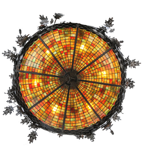 Meyda Lighting Greenbriar Oak 52" 6-Light Timeless Bronze Inverted Pendant Light With Multi-Colored Shade Glass