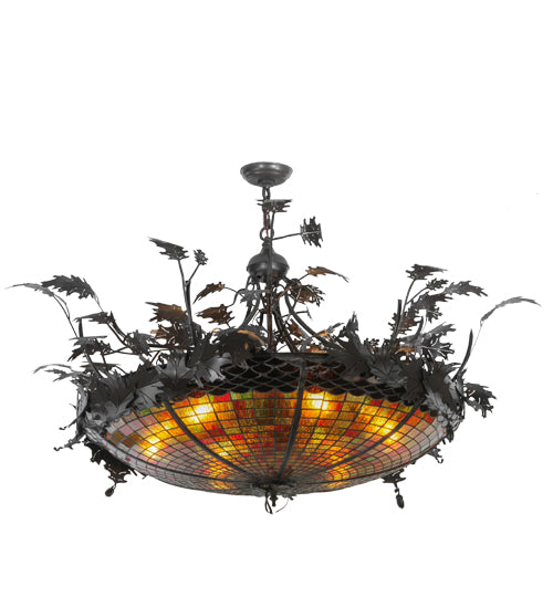 Meyda Lighting Greenbriar Oak 52" 6-Light Timeless Bronze Inverted Pendant Light With Multi-Colored Shade Glass