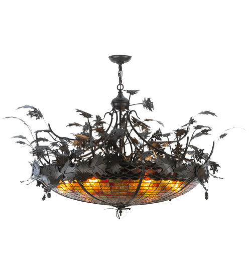 Meyda Lighting Greenbriar Oak 52" 6-Light Timeless Bronze Inverted Pendant Light With Multi-Colored Shade Glass