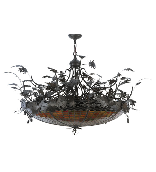 Meyda Lighting Greenbriar Oak 52" 6-Light Timeless Bronze Inverted Pendant Light With Multi-Colored Shade Glass