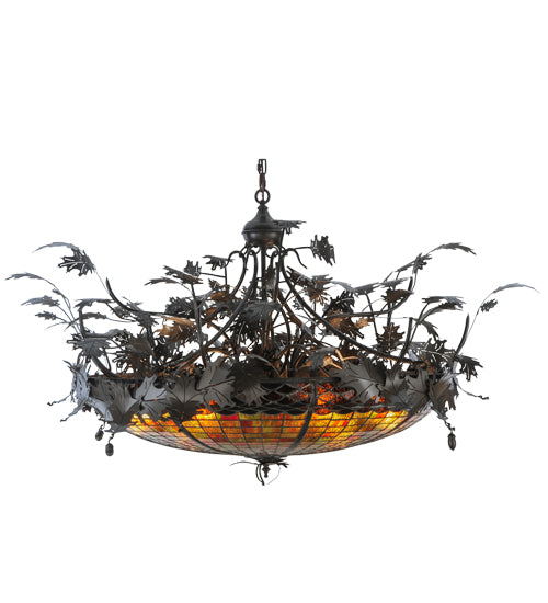 Meyda Lighting Greenbriar Oak 52" 6-Light Timeless Bronze Inverted Pendant Light With Multi-Colored Shade Glass