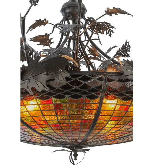 Meyda Lighting Greenbriar Oak 52" 6-Light Timeless Bronze Inverted Pendant Light With Multi-Colored Shade Glass