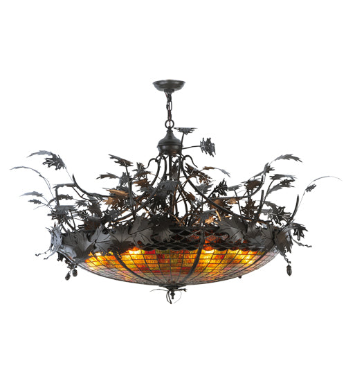 Meyda Lighting Greenbriar Oak 52" 6-Light Timeless Bronze Inverted Pendant Light With Multi-Colored Shade Glass