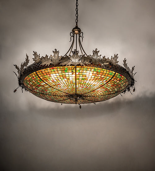 Meyda Lighting Greenbriar Oak 52" 8-Light Antique Copper Inverted Pendant Light With Multi-Colored Shade Glass
