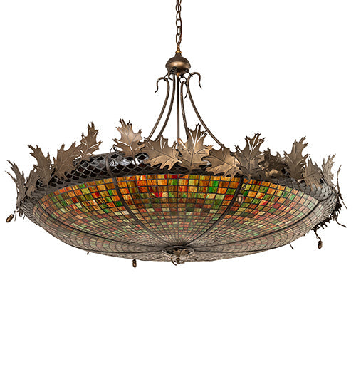 Meyda Lighting Greenbriar Oak 52" 8-Light Antique Copper Inverted Pendant Light With Multi-Colored Shade Glass