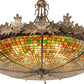 Meyda Lighting Greenbriar Oak 52" 8-Light Antique Copper Inverted Pendant Light With Multi-Colored Shade Glass