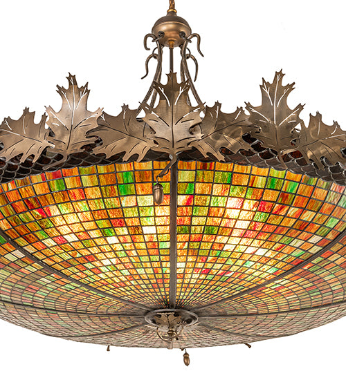 Meyda Lighting Greenbriar Oak 52" 8-Light Antique Copper Inverted Pendant Light With Multi-Colored Shade Glass