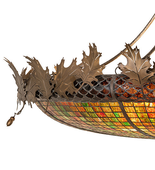 Meyda Lighting Greenbriar Oak 52" 8-Light Antique Copper Inverted Pendant Light With Multi-Colored Shade Glass