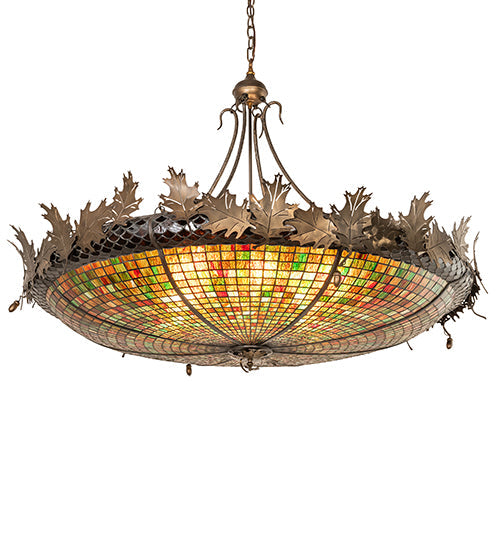 Meyda Lighting Greenbriar Oak 52" 8-Light Antique Copper Inverted Pendant Light With Multi-Colored Shade Glass