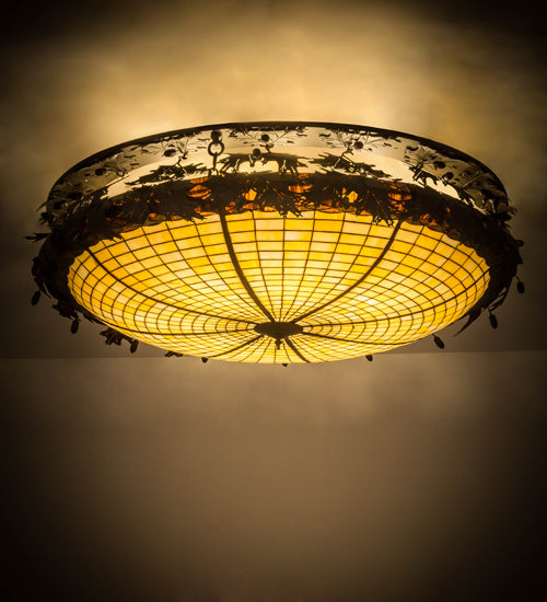 Meyda Lighting Greenbriar Oak 52" 8-Light Oil Rubbed Bronze Flush Mount Light With Bark Brown & Beige Art Shade Glass