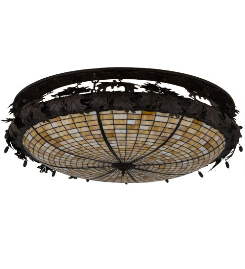 Meyda Lighting Greenbriar Oak 52" 8-Light Oil Rubbed Bronze Flush Mount Light With Bark Brown & Beige Art Shade Glass