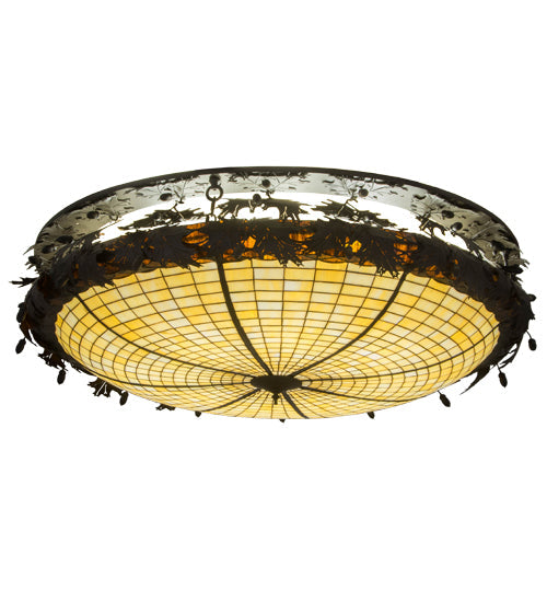 Meyda Lighting Greenbriar Oak 52" 8-Light Oil Rubbed Bronze Flush Mount Light With Bark Brown & Beige Art Shade Glass