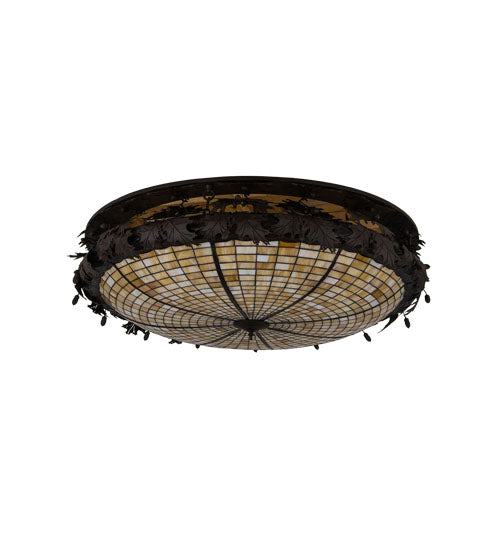 Meyda Lighting Greenbriar Oak 52" 8-Light Oil Rubbed Bronze Flush Mount Light With Brown & Beige Shade Glass