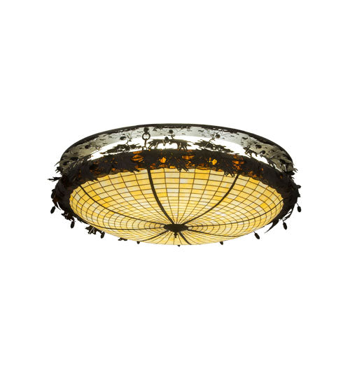 Meyda Lighting Greenbriar Oak 52" 8-Light Oil Rubbed Bronze Flush Mount Light With Brown & Beige Shade Glass
