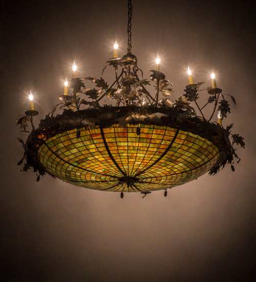 Meyda Lighting Greenbriar Oak 55" 18-Light Antique Copper Inverted Pendant Light With Multi-Colored Shade Glass