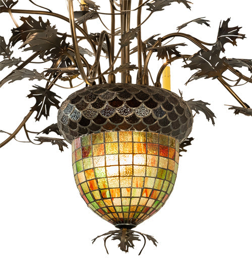 Meyda Lighting Greenbriar Oak 63" 11-Light 9-Arm Dark Burnished Antique Copper Chandelier With Multi-Colored Shade