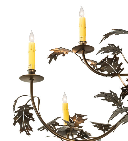 Meyda Lighting Greenbriar Oak 63" 11-Light 9-Arm Dark Burnished Antique Copper Chandelier With Multi-Colored Shade