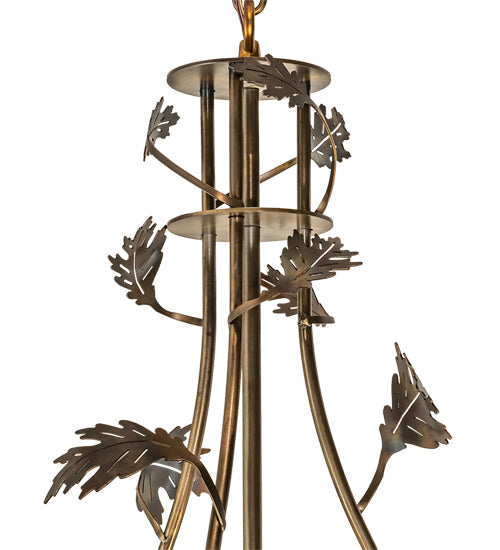 Meyda Lighting Greenbriar Oak 63" 11-Light 9-Arm Dark Burnished Antique Copper Chandelier With Multi-Colored Shade
