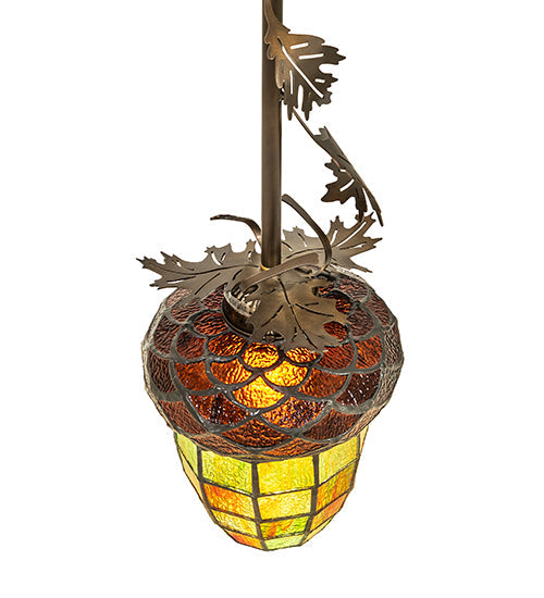 Meyda Lighting Greenbriar Oak 7" Antique Copper Mini Pendant Light With Multi-Colored Shade Glass