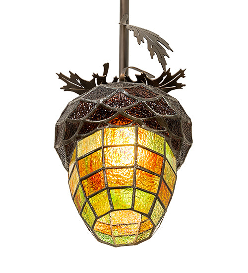 Meyda Lighting Greenbriar Oak 7" Antique Copper Mini Pendant Light With Multi-Colored Shade Glass