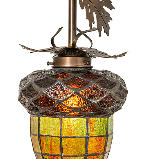 Meyda Lighting Greenbriar Oak 7" Antique Copper Mini Pendant Light With Multi-Colored Shade Glass