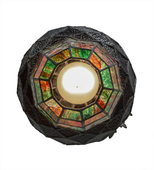 Meyda Lighting Greenbriar Oak 7" Antique Copper Mini Pendant Light With Stained Shade Glass